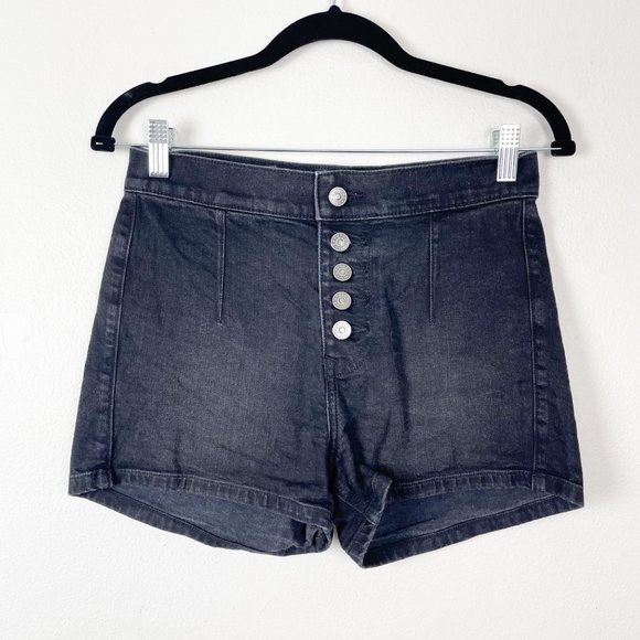 Express Woman's Sz 2 Shortie High Rise Exposed Button Fly High Rise Denim Shorts - Picture 1 of 8